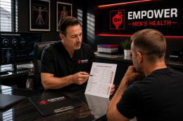 Dr. Jason reviewing testosterone lab results with a patient at Empower Men's Health in Rancho Cucamonga